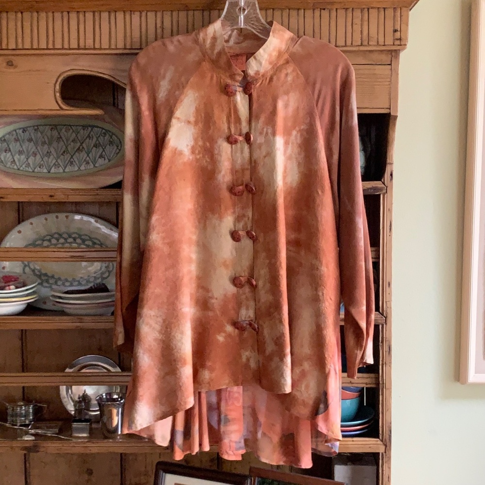 URU Hand-Crafted Vintage Silk & Rayon Tunic Jacket w/ Cameo Buttons